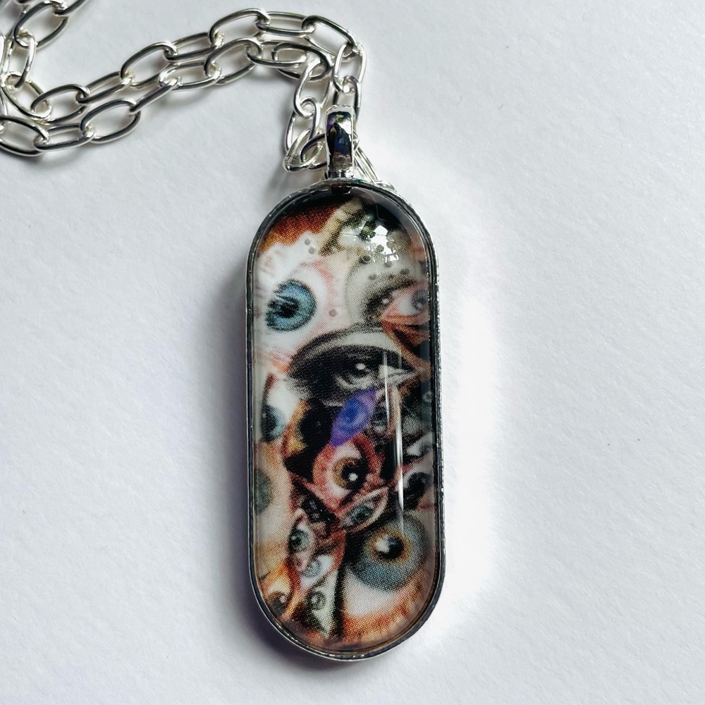 Artisan One Of A Kind Silver Eyes Art Necklace